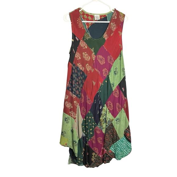 Paths of the Spirit Patchwork Boho Dress Womens L/XL Scoop Neck Asymmetrical - Picture 1 of 7